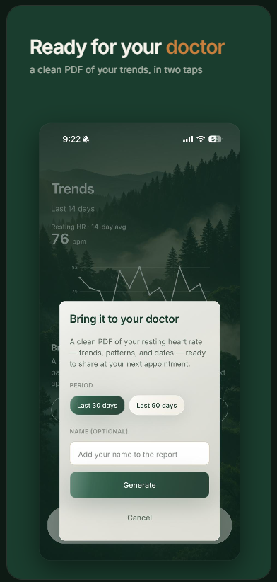 A clean, doctor-ready PDF of your trends